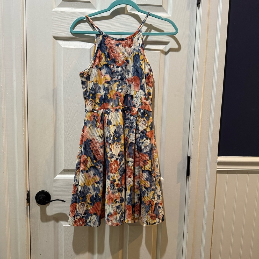 Floral Wedding or Summer Mini Halter Dress with Multicolor Design-Medium
